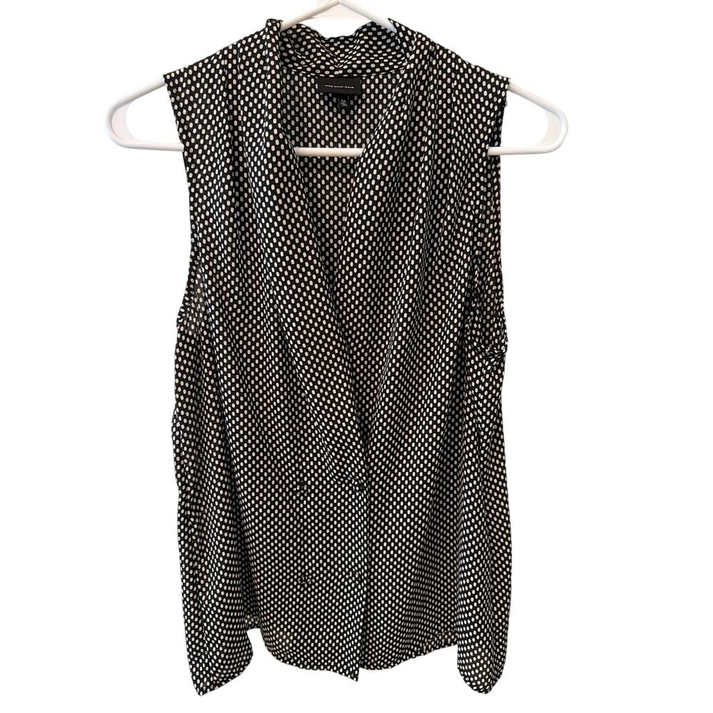Who What Wear Polka Dot Top Women's Size Medium Black & White Office Siren Chic